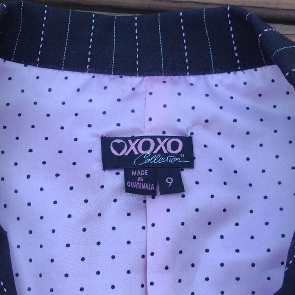 XOXO Y2K Two Piece Black Pinstripe Suit Blazer Size 9 and Wide Leg Pants Size 13 - Picture 9 of 13